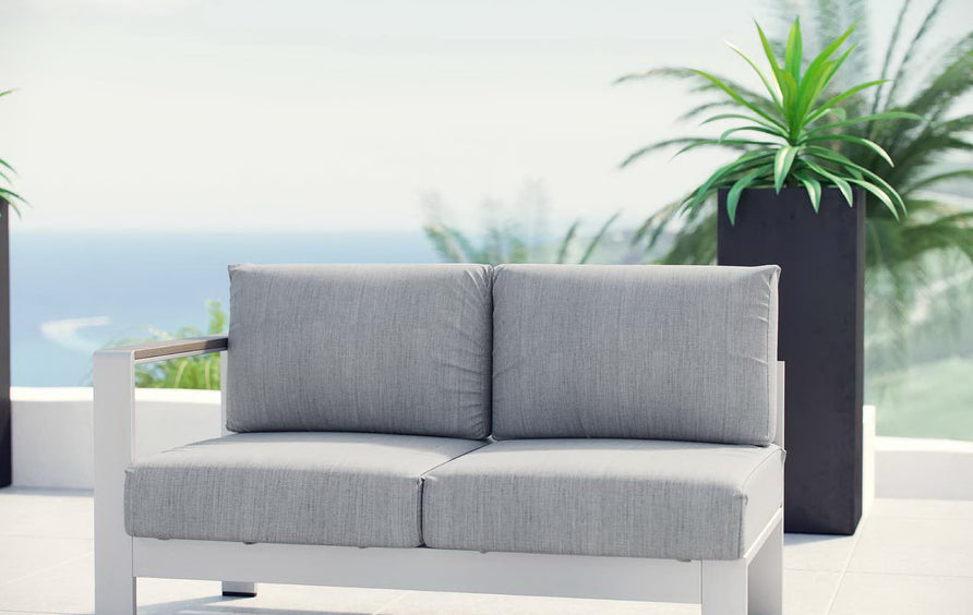 Marlow Left-Arm Corner Sectional Outdoor Patio Aluminum Loveseat in Silver Gray