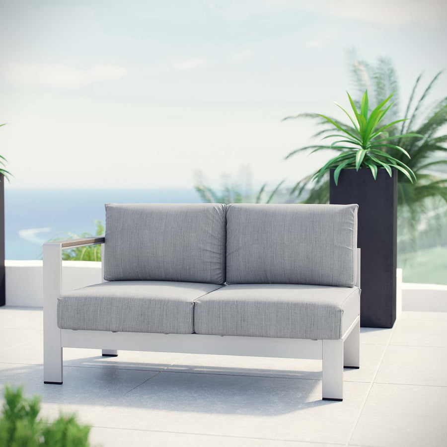 Marlow Left-Arm Corner Sectional Outdoor Patio Aluminum Loveseat in Silver Gray