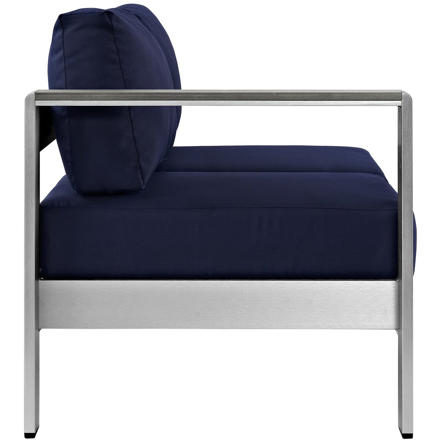 Marlow Left-Arm Corner Sectional Outdoor Patio Aluminum Loveseat in Silver Navy