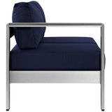 Marlow Left-Arm Corner Sectional Outdoor Patio Aluminum Loveseat in Silver Navy