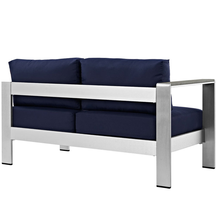 Marlow Left-Arm Corner Sectional Outdoor Patio Aluminum Loveseat in Silver Navy