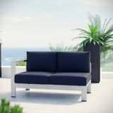 Marlow Left-Arm Corner Sectional Outdoor Patio Aluminum Loveseat in Silver Navy