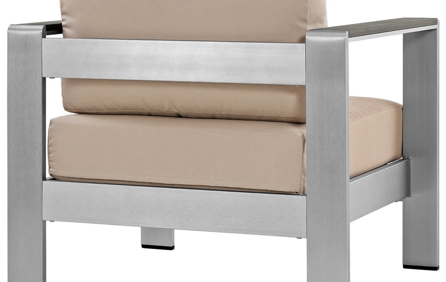 Marlow Outdoor Patio Aluminum Armchair in Silver Beige