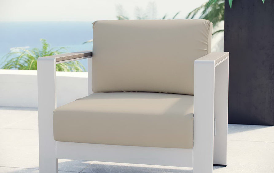 Marlow Outdoor Patio Aluminum Armchair in Silver Beige