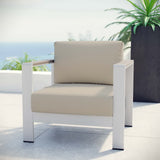 Marlow Outdoor Patio Aluminum Armchair in Silver Beige