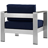 Marlow Outdoor Patio Aluminum Armchair in Silver Navy