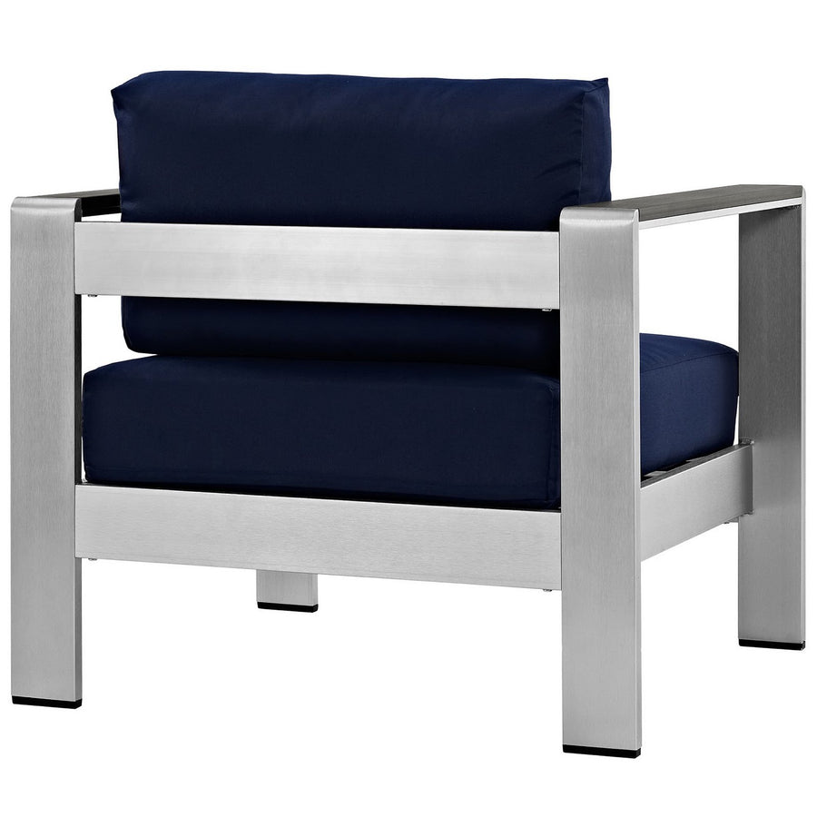 Marlow Outdoor Patio Aluminum Armchair in Silver Navy