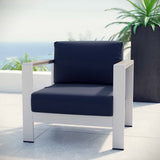 Marlow Outdoor Patio Aluminum Armchair in Silver Navy