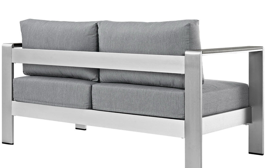 Marlow Outdoor Patio Aluminum Loveseat in Silver Gray