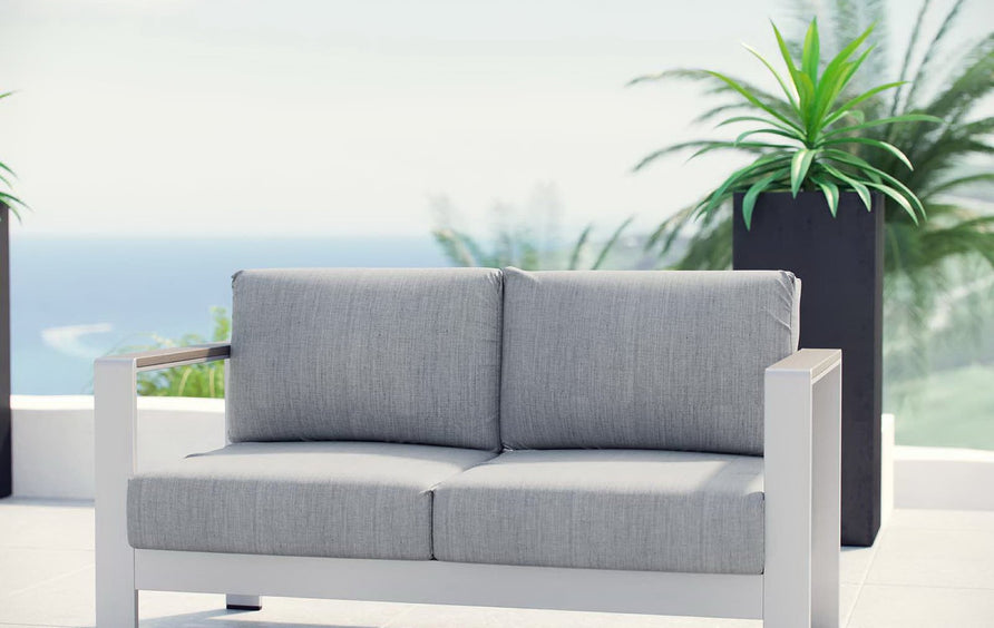 Marlow Outdoor Patio Aluminum Loveseat in Silver Gray
