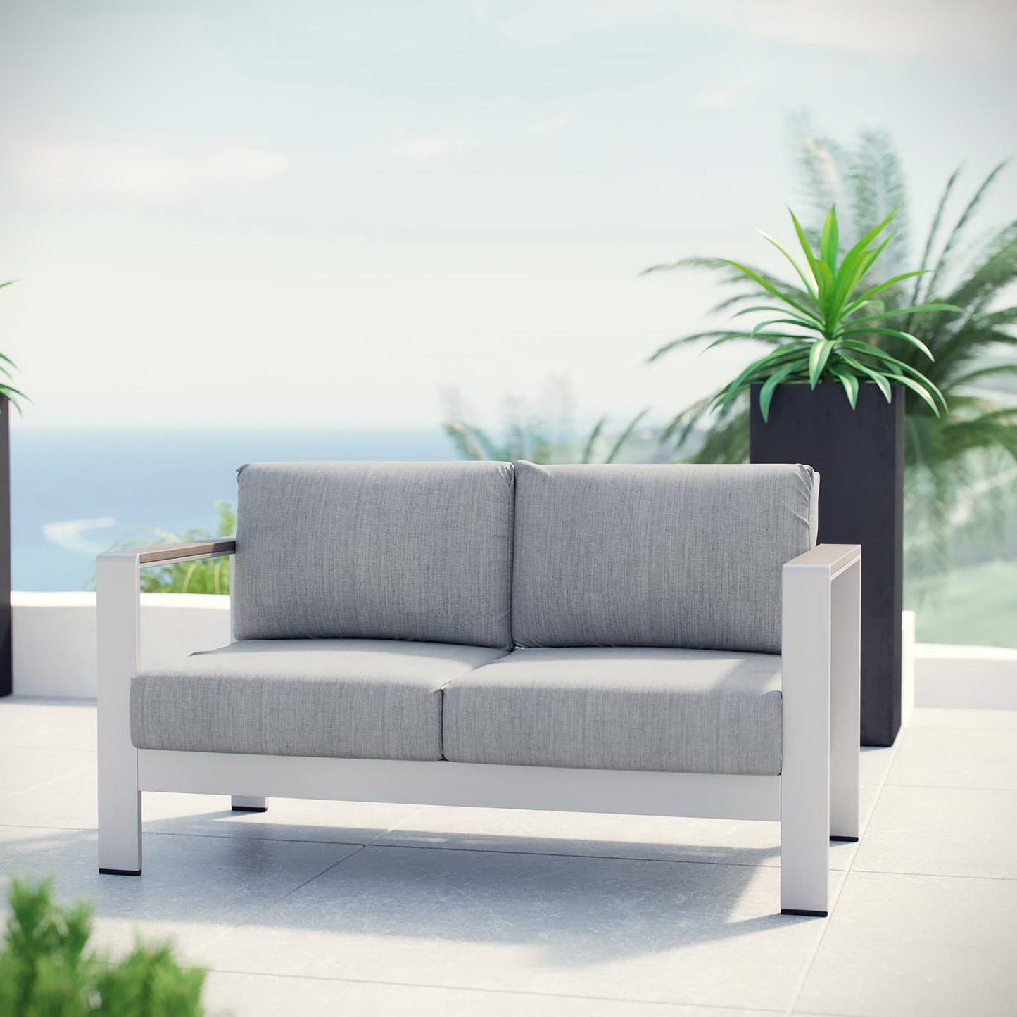 Marlow Outdoor Patio Aluminum Loveseat in Silver Gray