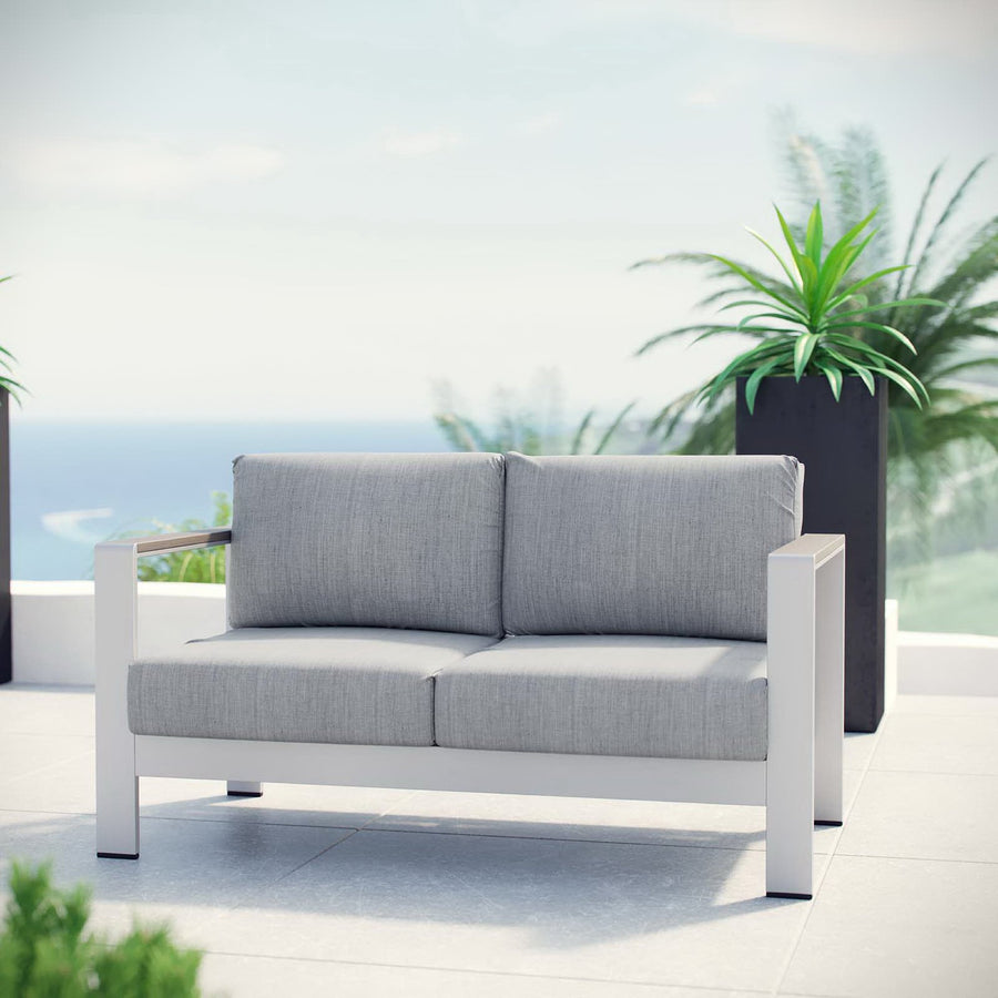 Marlow Outdoor Patio Aluminum Loveseat in Silver Gray