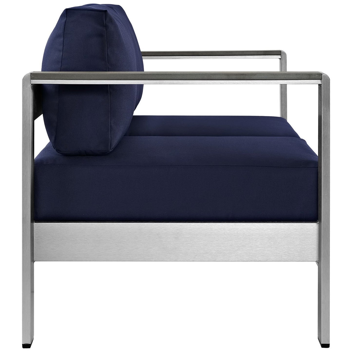 Marlow Outdoor Patio Aluminum Loveseat in Silver Navy