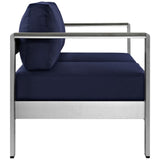 Marlow Outdoor Patio Aluminum Loveseat in Silver Navy