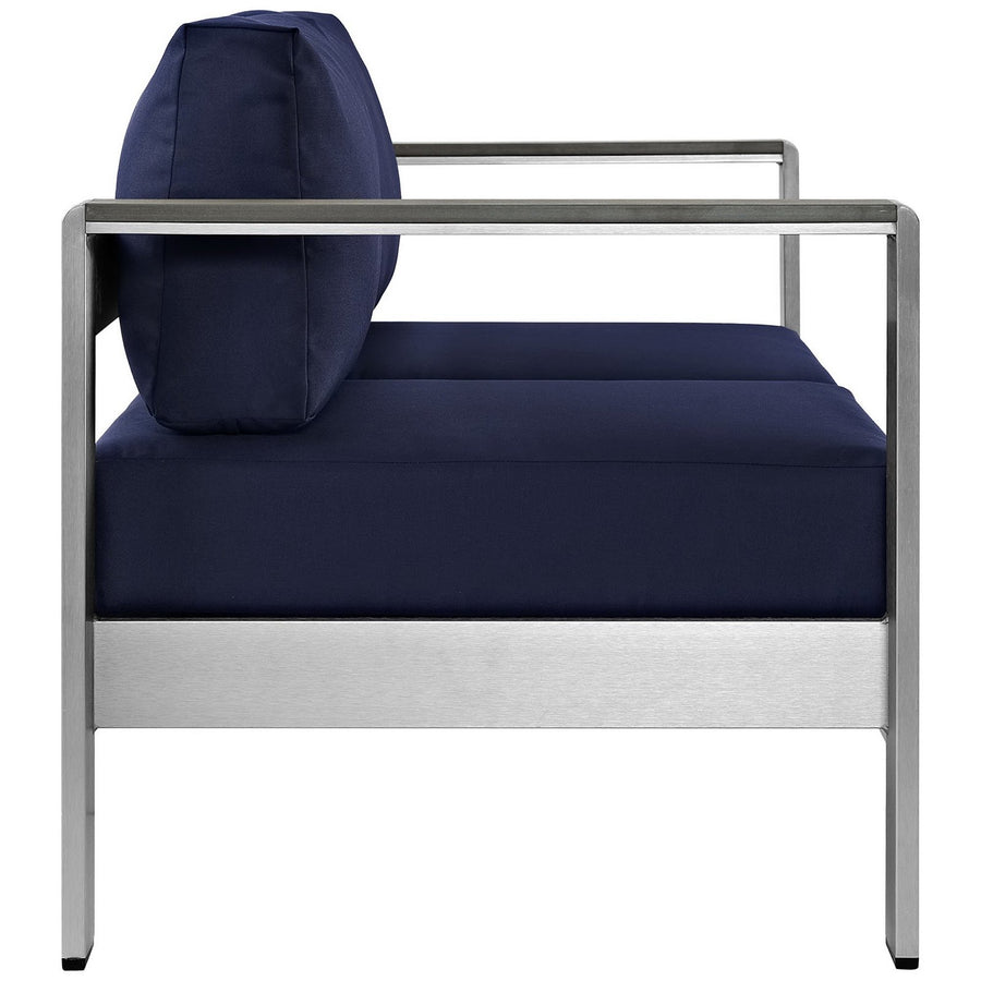 Marlow Outdoor Patio Aluminum Loveseat in Silver Navy