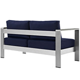 Marlow Outdoor Patio Aluminum Loveseat in Silver Navy