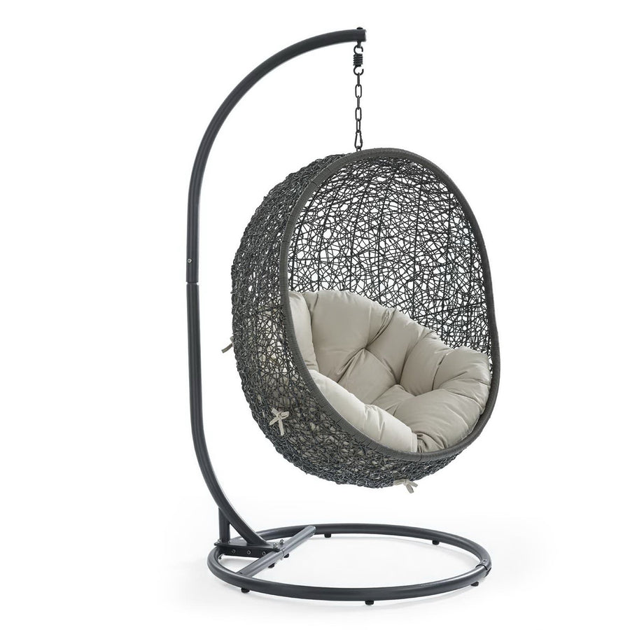 Cornice Outdoor Patio Swing Chair With Stand in Gray Beige