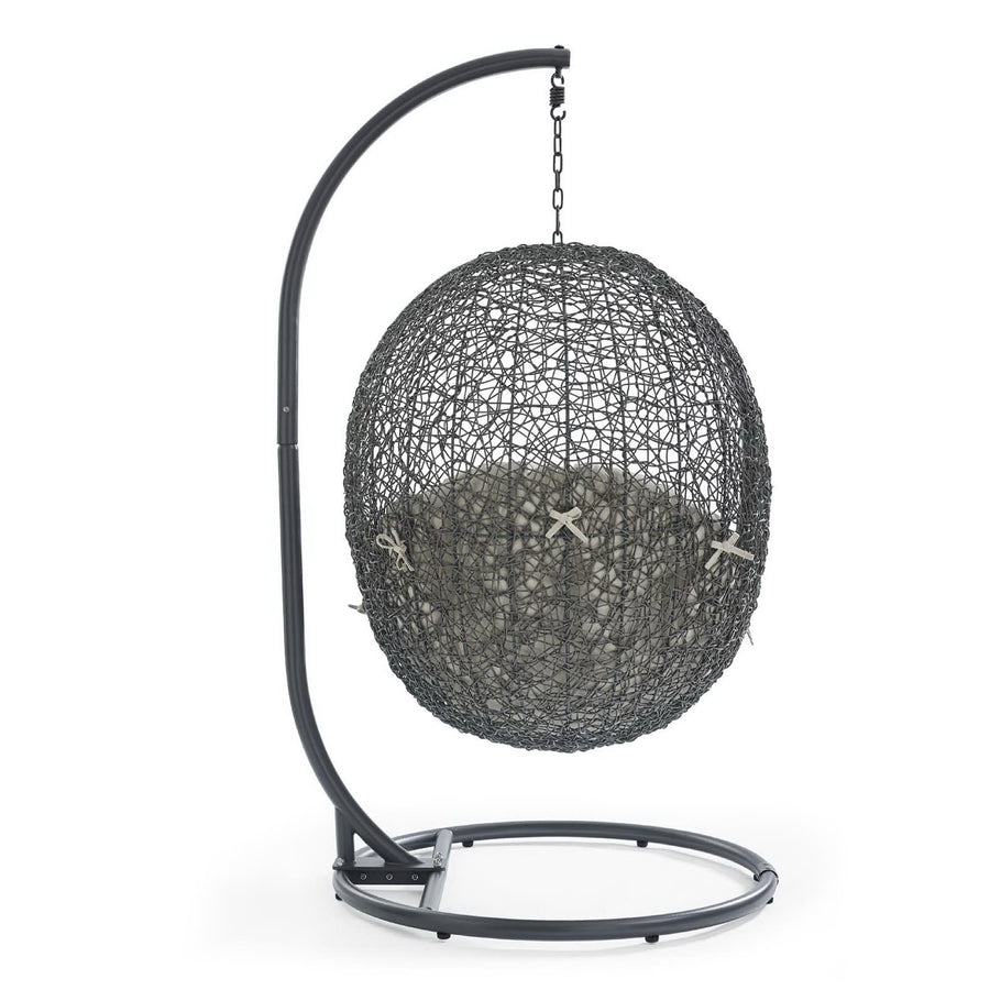 Cornice Outdoor Patio Swing Chair With Stand in Gray Beige