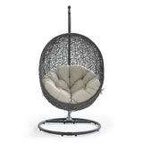Cornice Outdoor Patio Swing Chair With Stand in Gray Beige