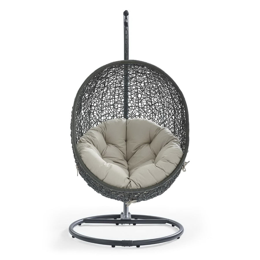 Cornice Outdoor Patio Swing Chair With Stand in Gray Beige