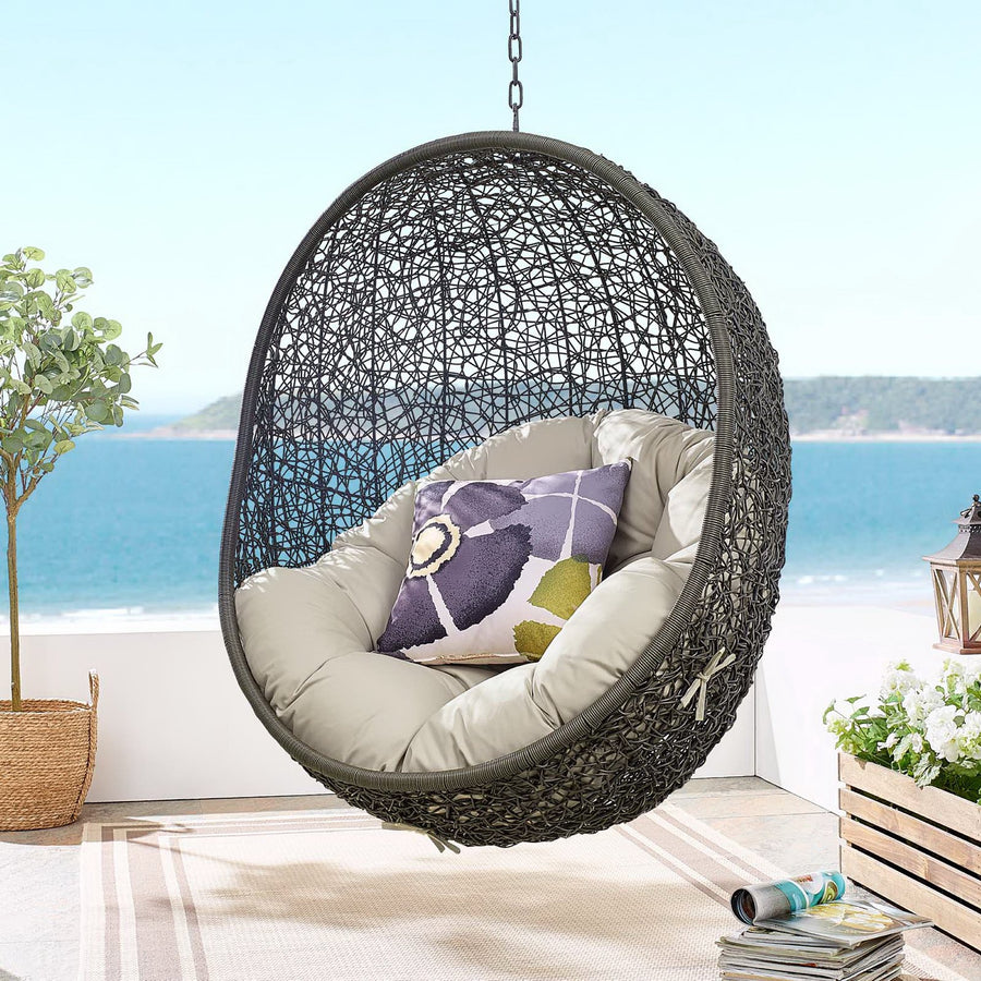 Cornice Outdoor Patio Swing Chair With Stand in Gray Beige