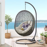 Cornice Outdoor Patio Swing Chair With Stand in Gray Beige