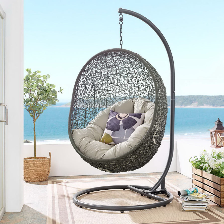 Cornice Outdoor Patio Swing Chair With Stand in Gray Beige