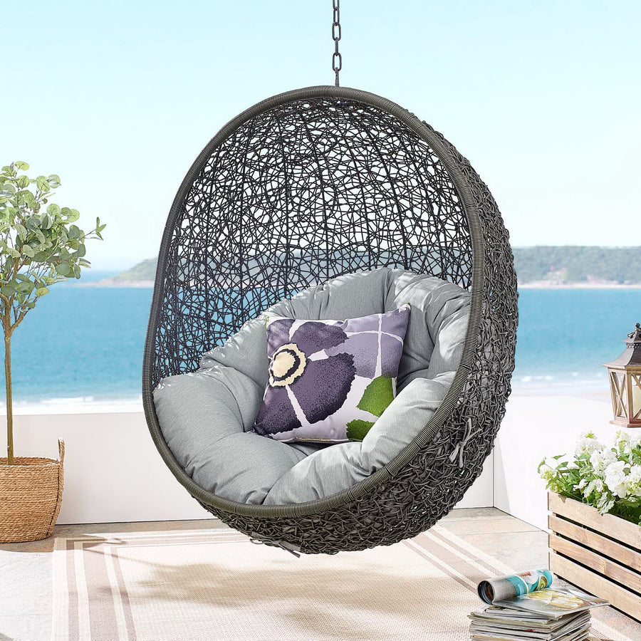 Cornice Outdoor Patio Swing Chair With Stand in Gray