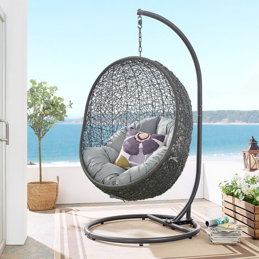 Cornice Outdoor Patio Swing Chair With Stand in Gray