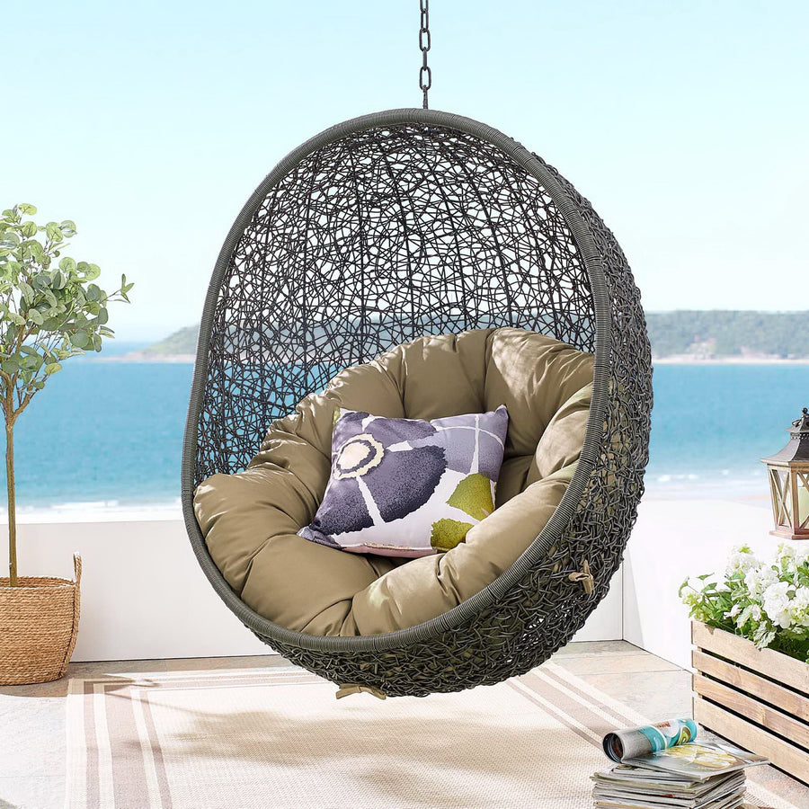 Cornice Outdoor Patio Swing Chair With Stand in Gray Mocha