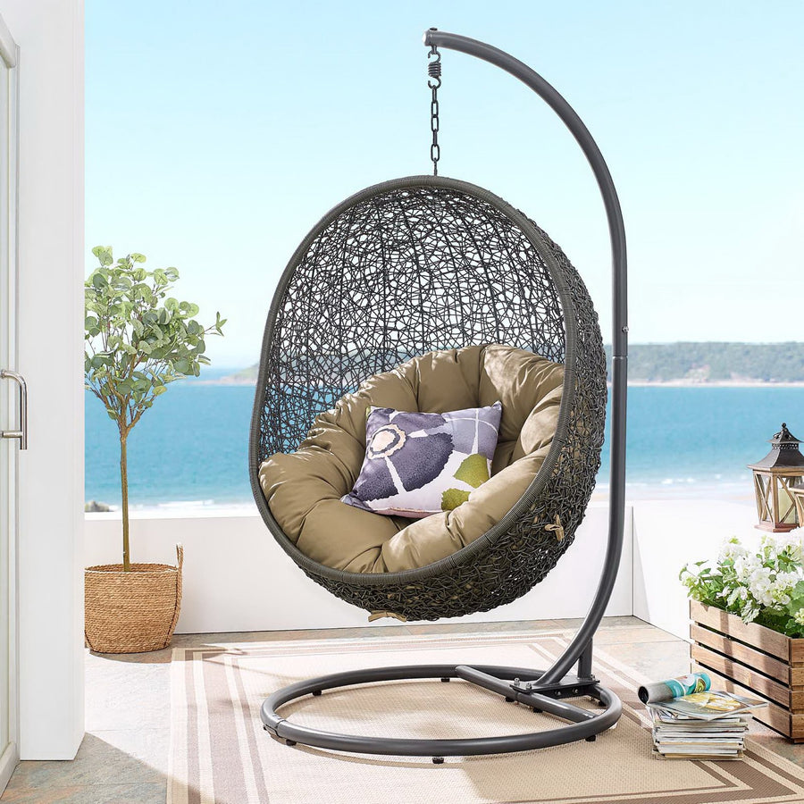 Cornice Outdoor Patio Swing Chair With Stand in Gray Mocha