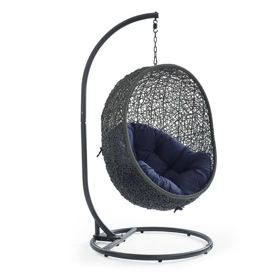 Cornice Outdoor Patio Swing Chair With Stand in Gray Navy