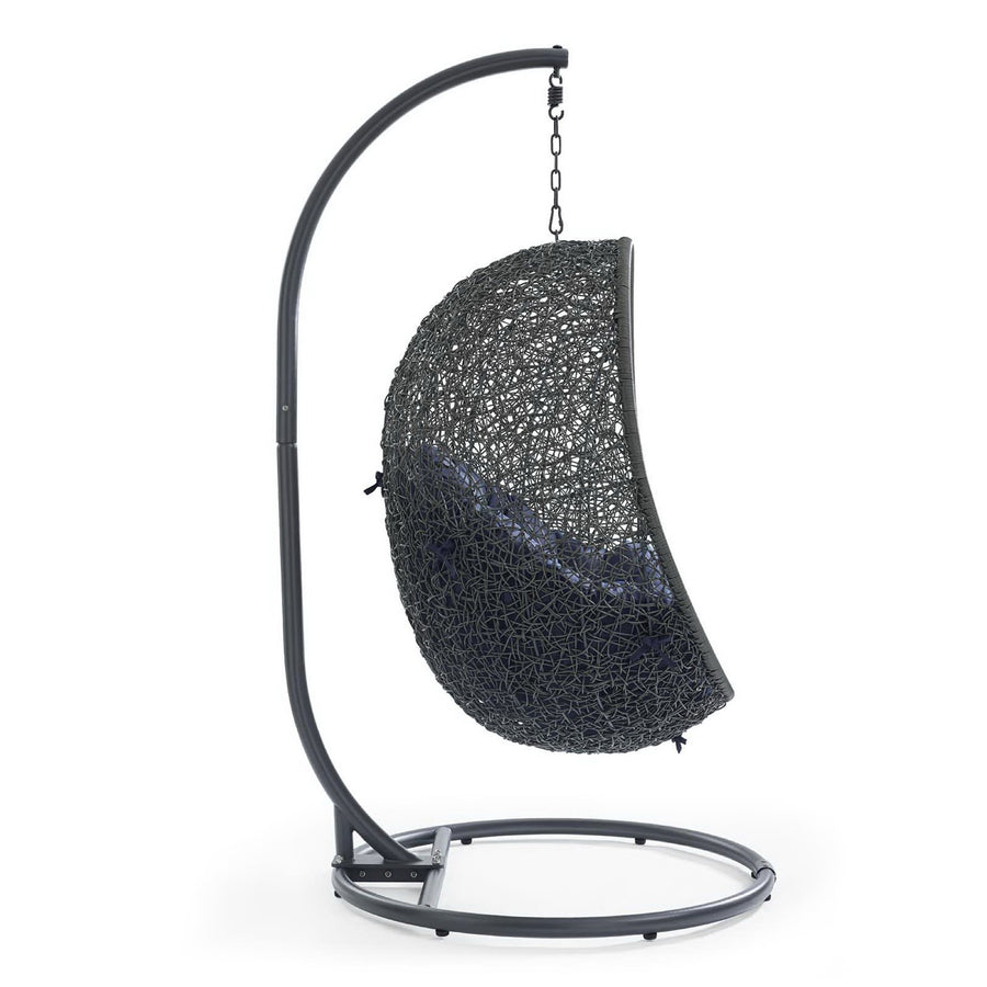 Cornice Outdoor Patio Swing Chair With Stand in Gray Navy