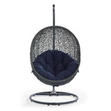 Cornice Outdoor Patio Swing Chair With Stand in Gray Navy