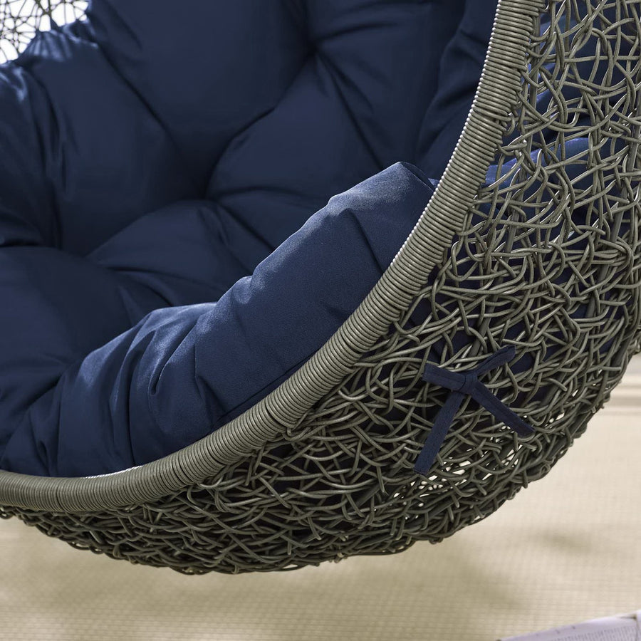Cornice Outdoor Patio Swing Chair With Stand in Gray Navy