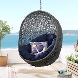 Cornice Outdoor Patio Swing Chair With Stand in Gray Navy