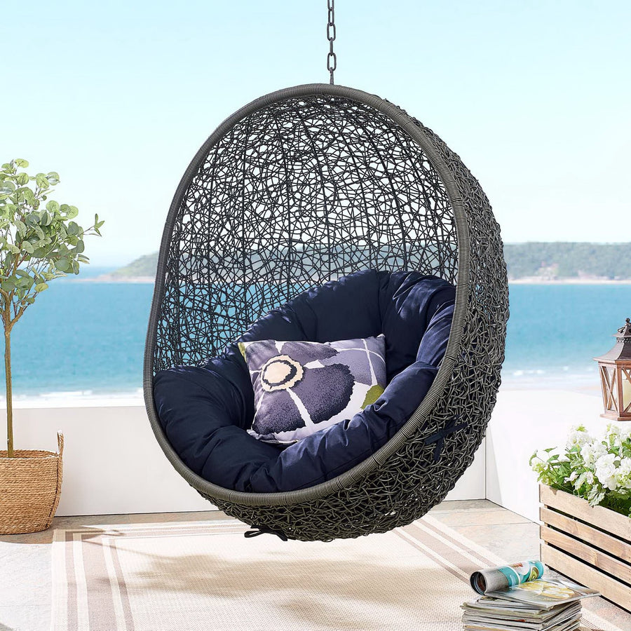 Cornice Outdoor Patio Swing Chair With Stand in Gray Navy