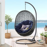 Cornice Outdoor Patio Swing Chair With Stand in Gray Navy