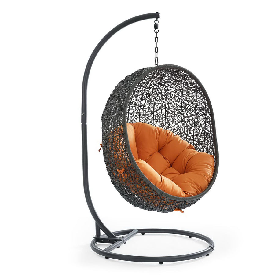 Cornice Outdoor Patio Swing Chair With Stand in Gray Orange