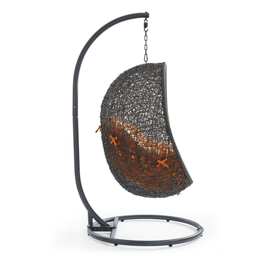 Cornice Outdoor Patio Swing Chair With Stand in Gray Orange