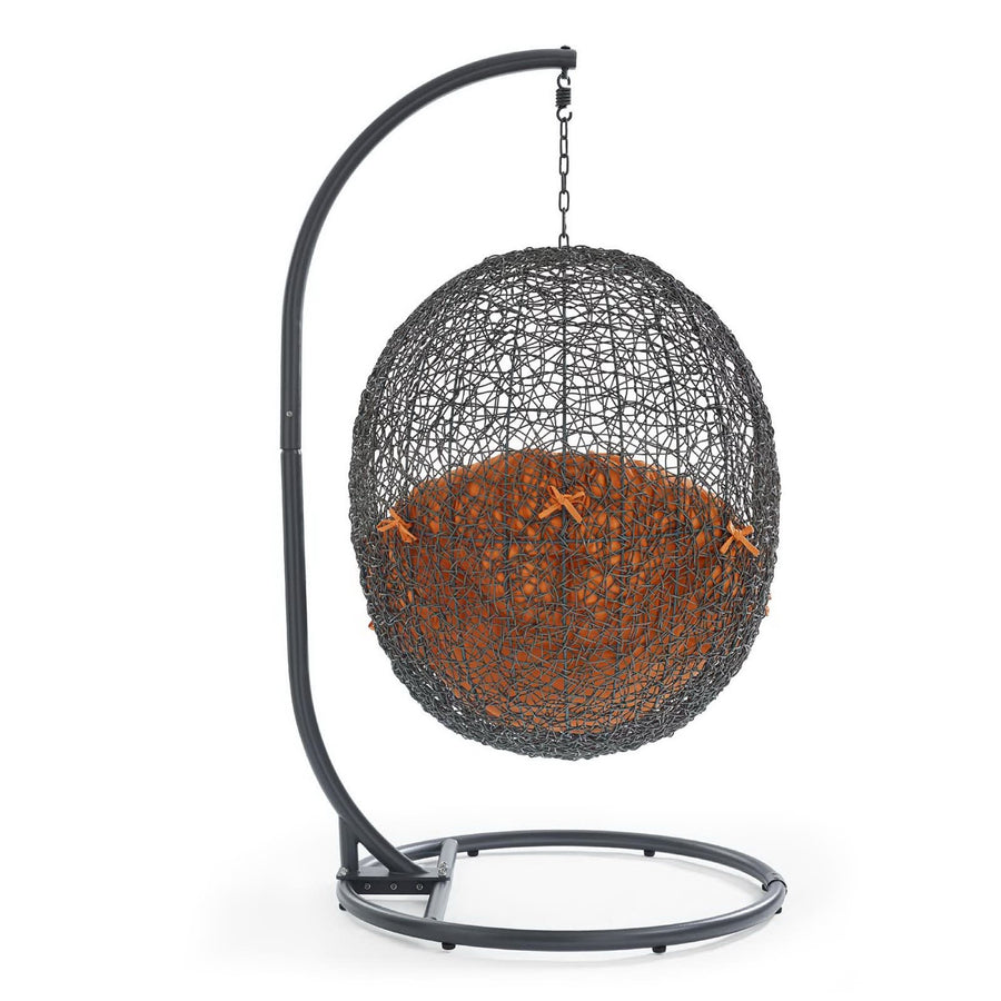 Cornice Outdoor Patio Swing Chair With Stand in Gray Orange