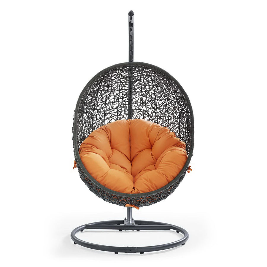 Cornice Outdoor Patio Swing Chair With Stand in Gray Orange