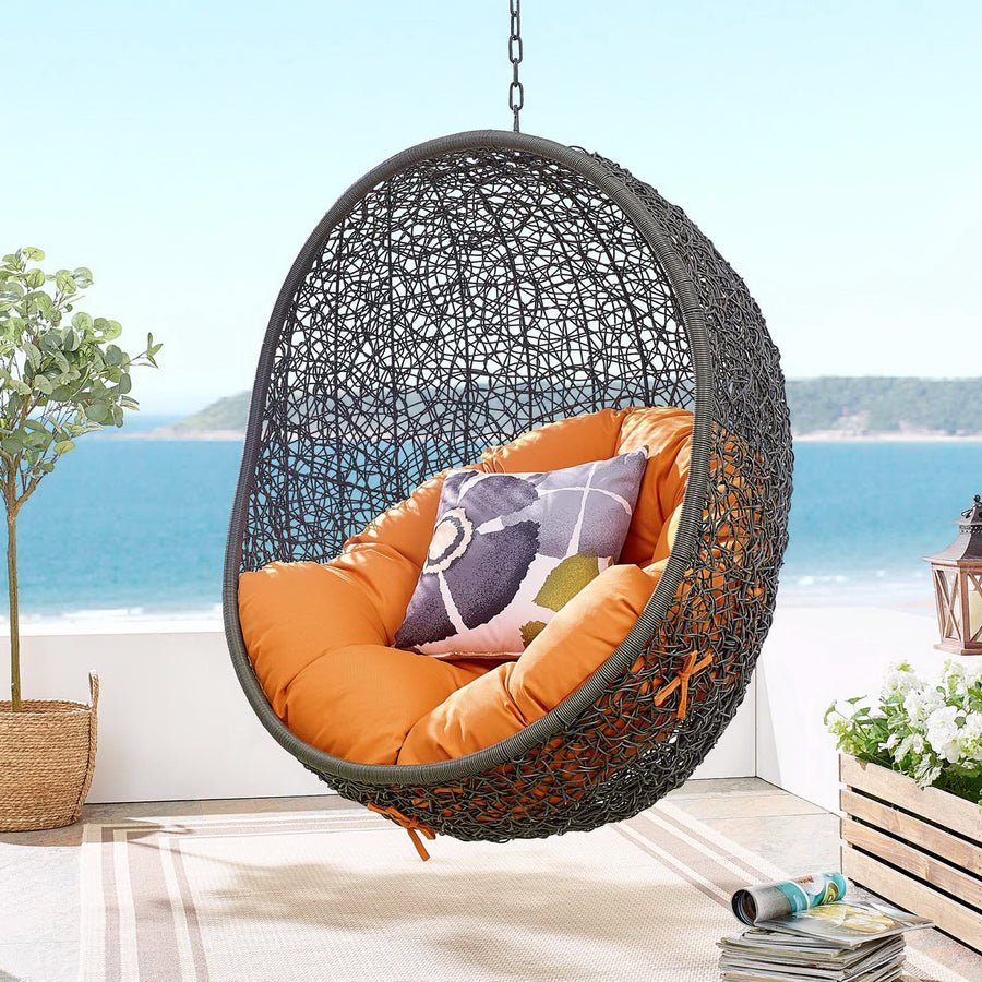 Cornice Outdoor Patio Swing Chair With Stand in Gray Orange