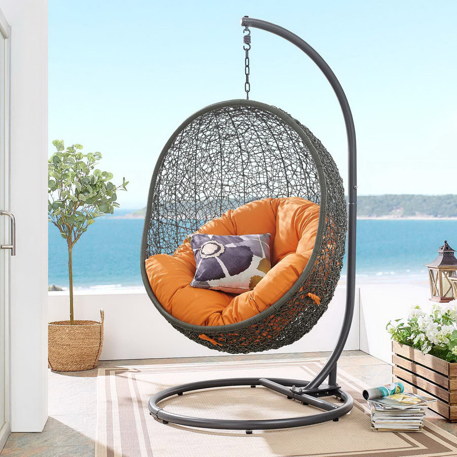 Cornice Outdoor Patio Swing Chair With Stand in Gray Orange