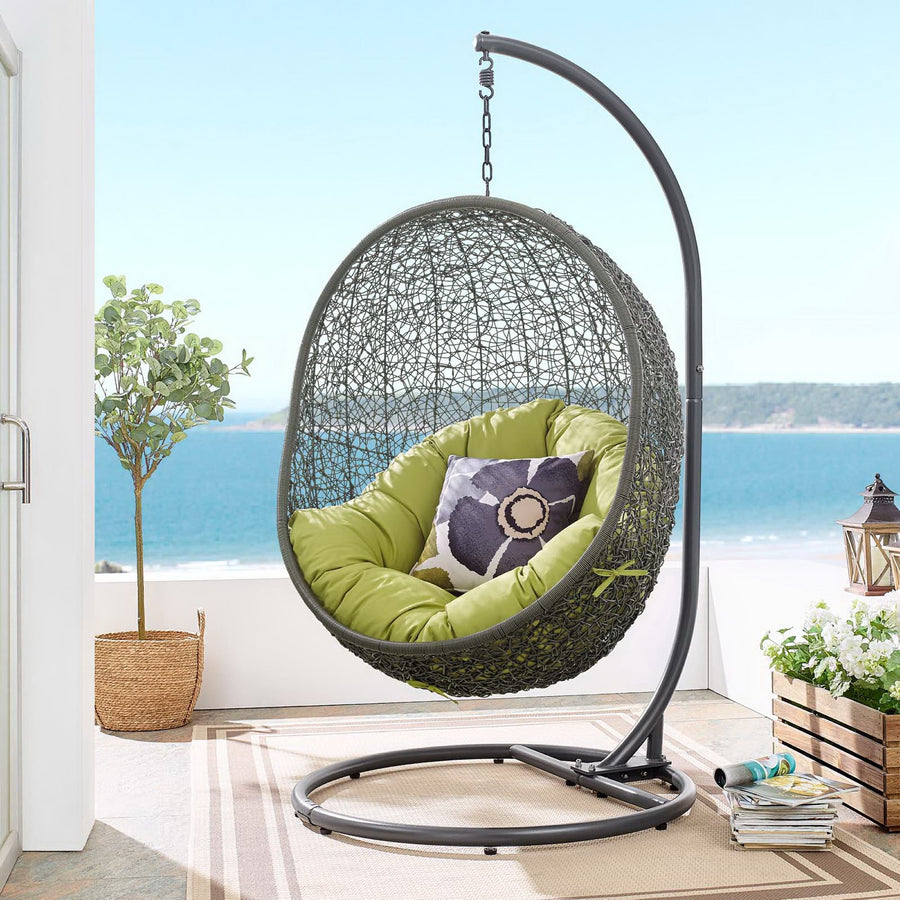 Cornice Outdoor Patio Swing Chair With Stand in Gray Peridot