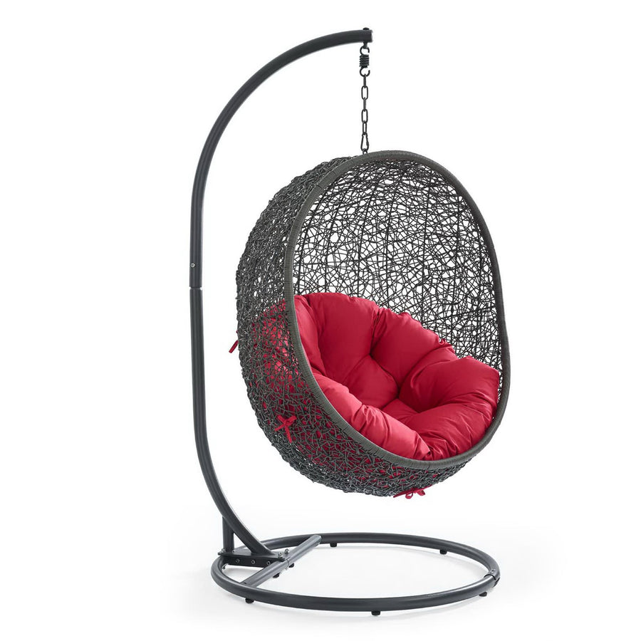 Cornice Outdoor Patio Swing Chair With Stand in Gray Red