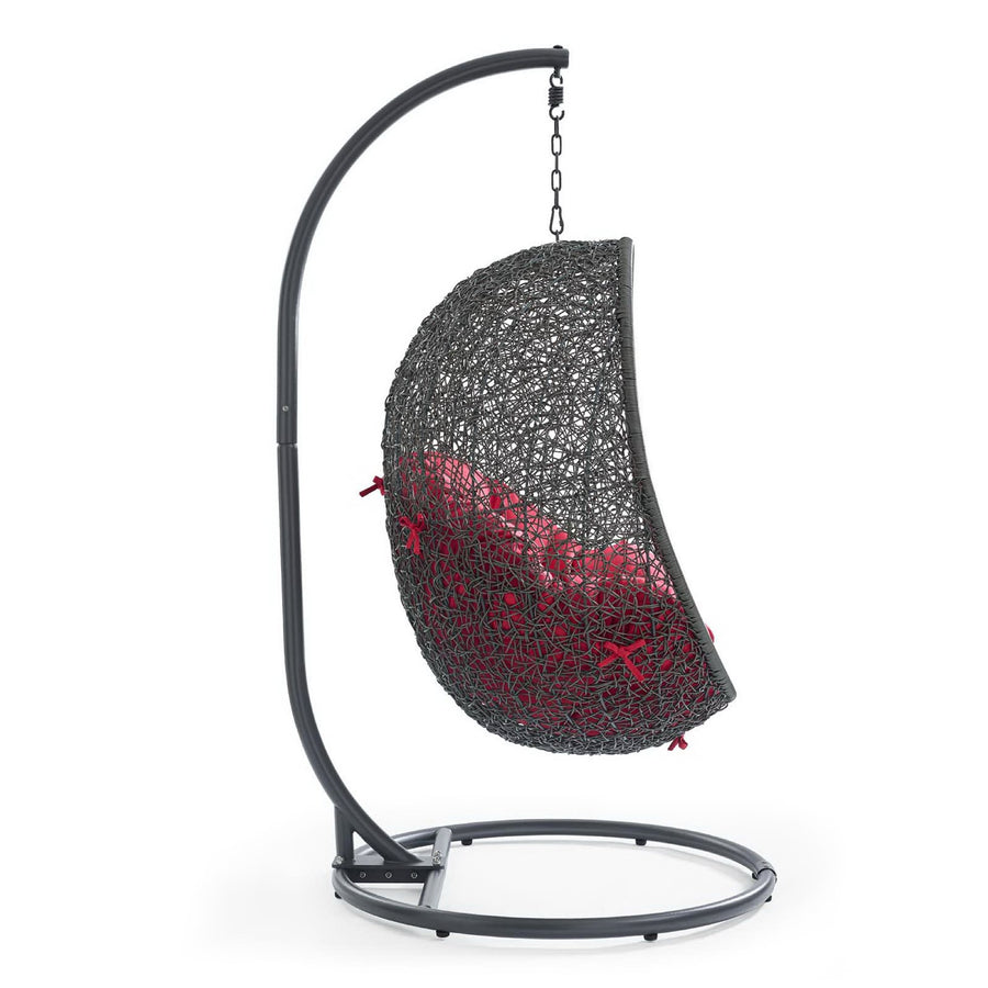 Cornice Outdoor Patio Swing Chair With Stand in Gray Red