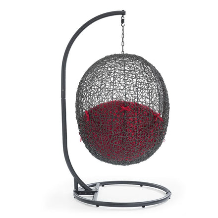 Hide Outdoor Patio Swing Chair With Stand in Gray Red