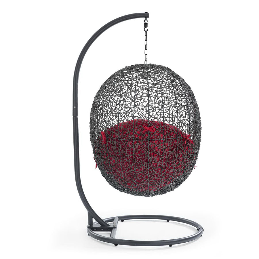 Cornice Outdoor Patio Swing Chair With Stand in Gray Red
