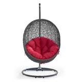 Cornice Outdoor Patio Swing Chair With Stand in Gray Red